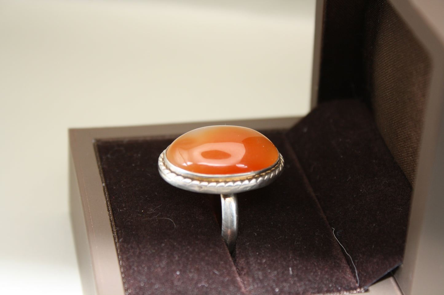 Sterling Silver Large Oval Orange Agate Ring