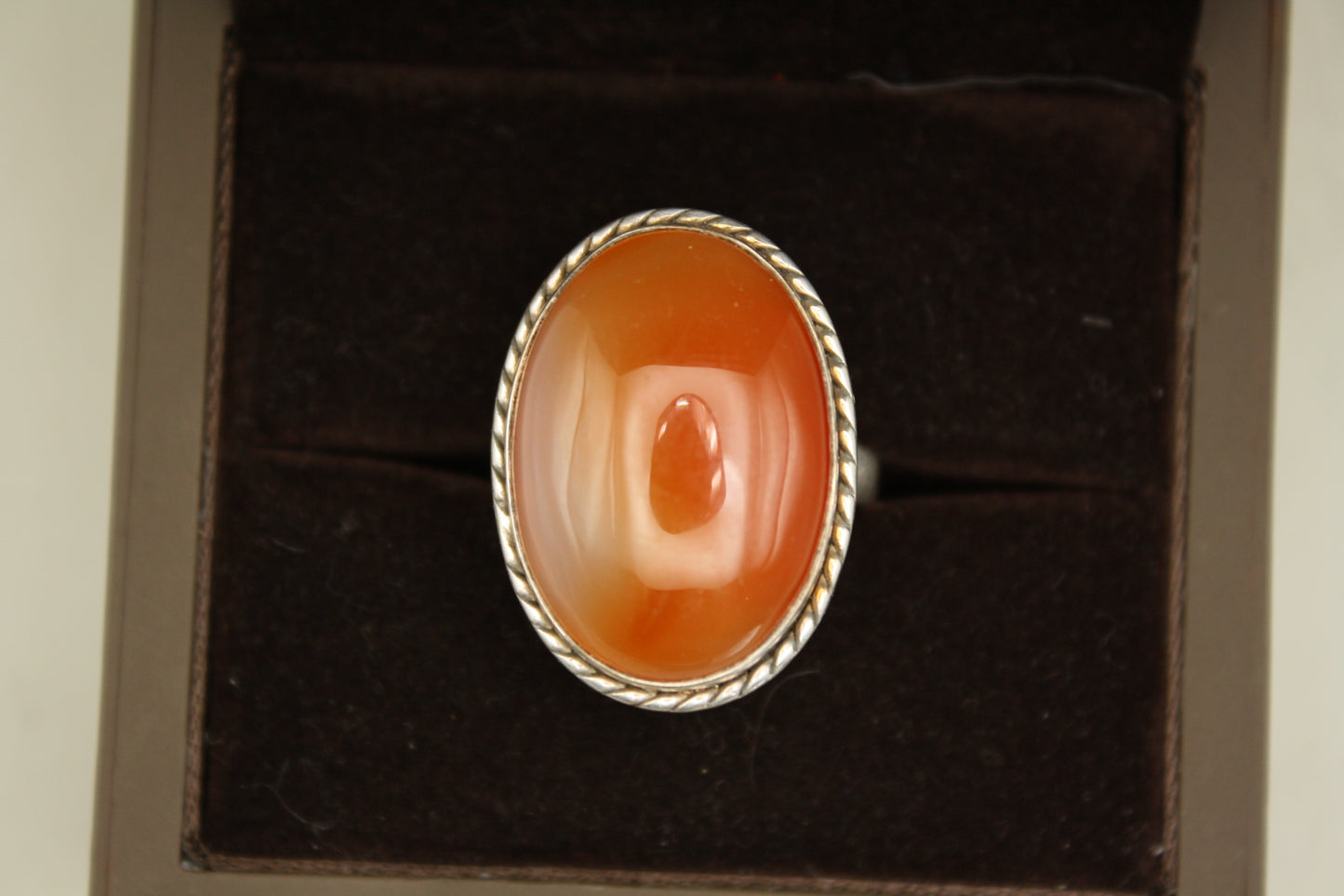 Sterling Silver Large Oval Orange Agate Ring