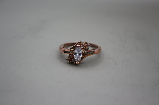 18K Rose Gold-Filled Engagement Ring with Marquise-Cut White Zircon Center