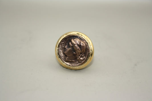 Sterling Silver Gold-Plated Roman Head Coin Ring | ITAOR Italy 925