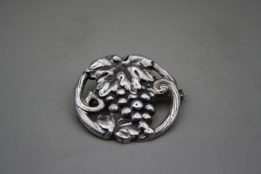 Vintage Art Nouveau Sterling Silver Grape Bunch Brooch