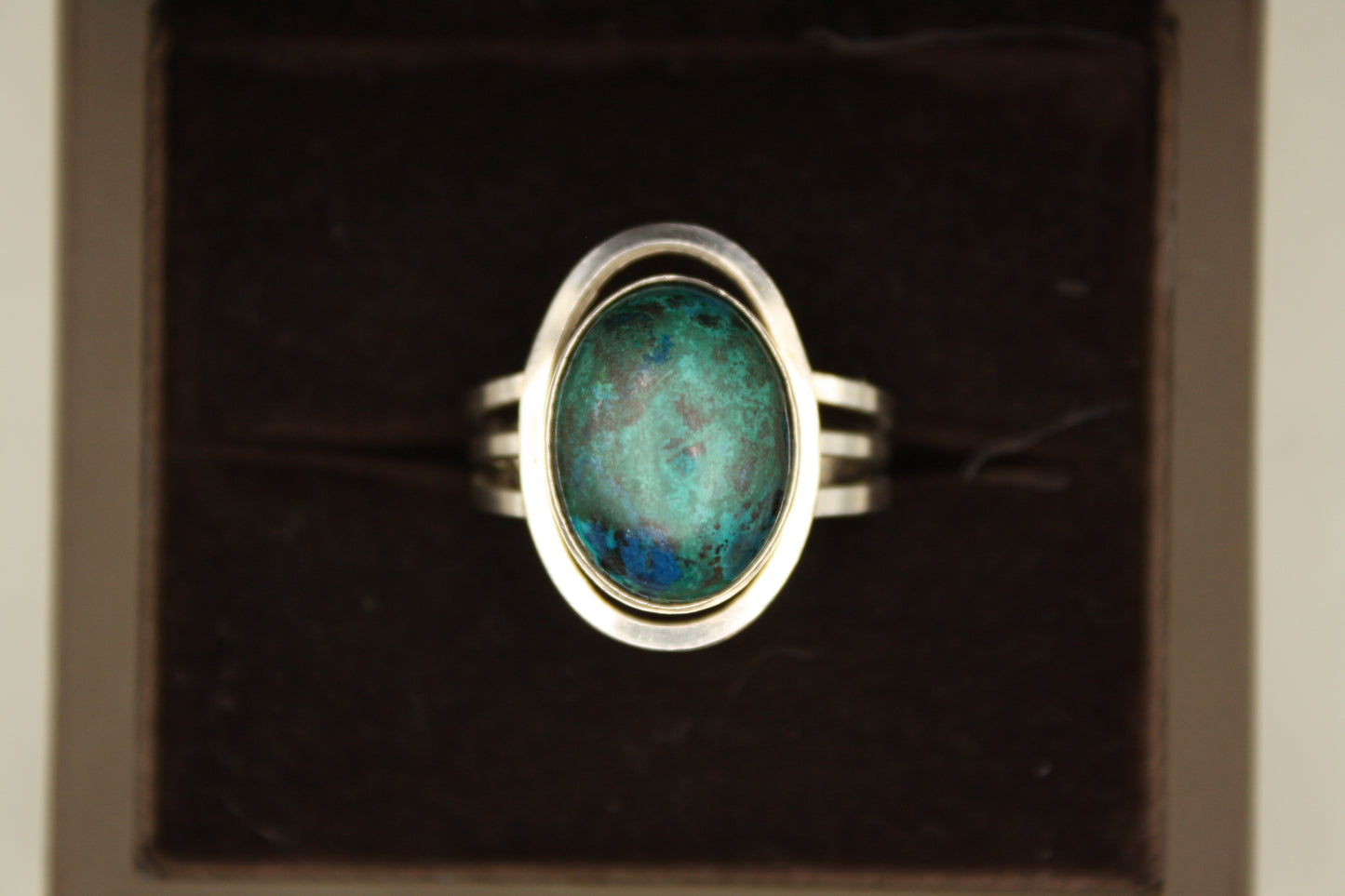 Vintage Handmade Sterling Silver Chrysocolla Minimal Cabochon Ring