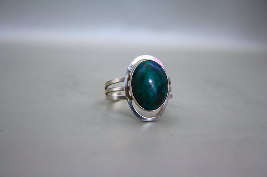 Vintage Handmade Sterling Silver Chrysocolla Minimal Cabochon Ring