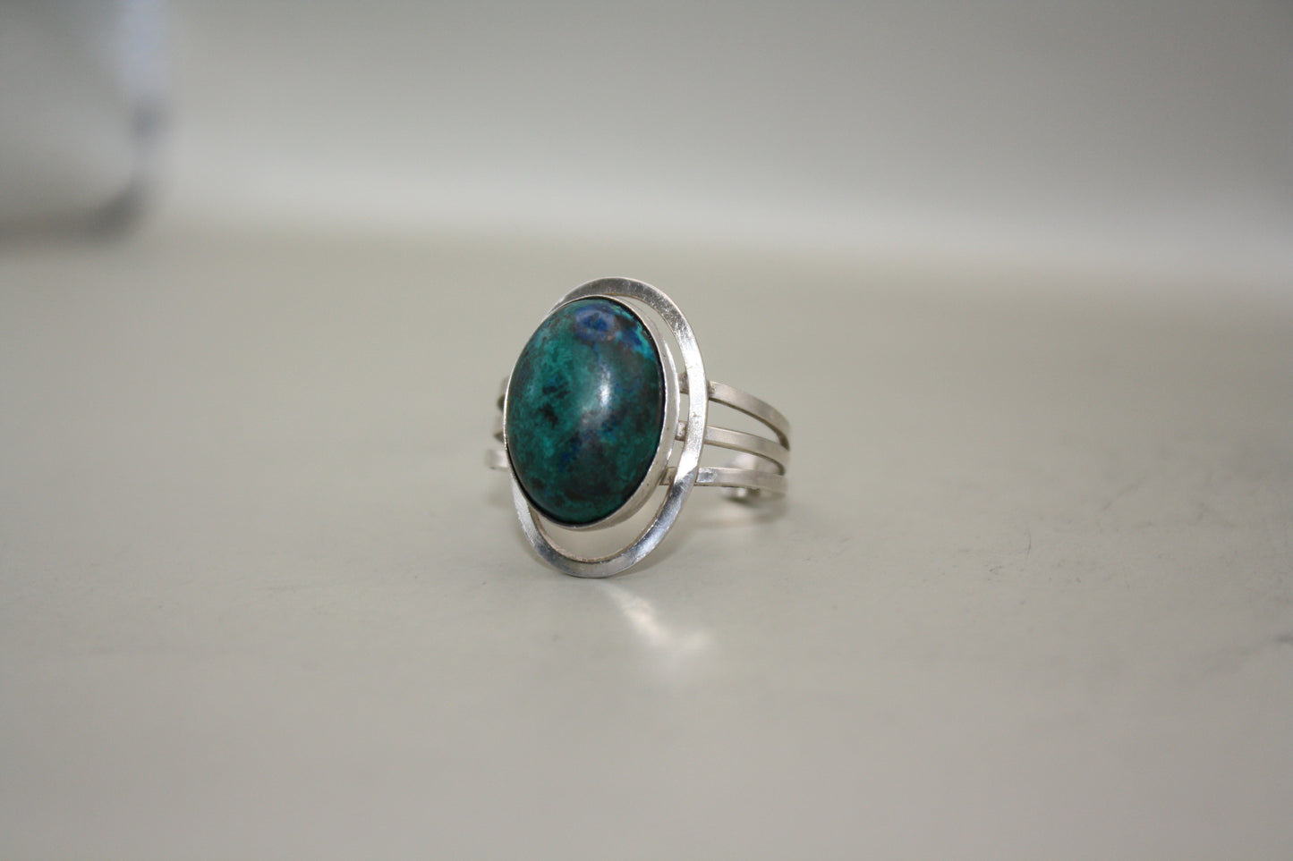 Vintage Handmade Sterling Silver Chrysocolla Minimal Cabochon Ring