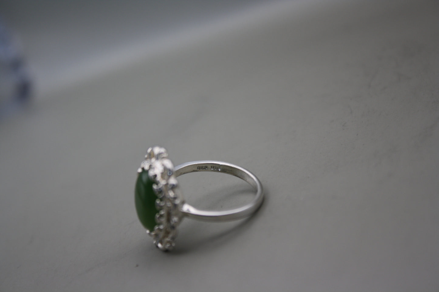 Vintage Sterling Silver Green Jadeite Jade Ring