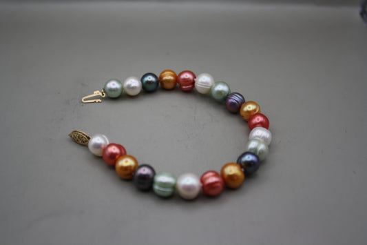 Cultured Rainbow Pearl Bracelet with 14K Yellow Gold Clasp