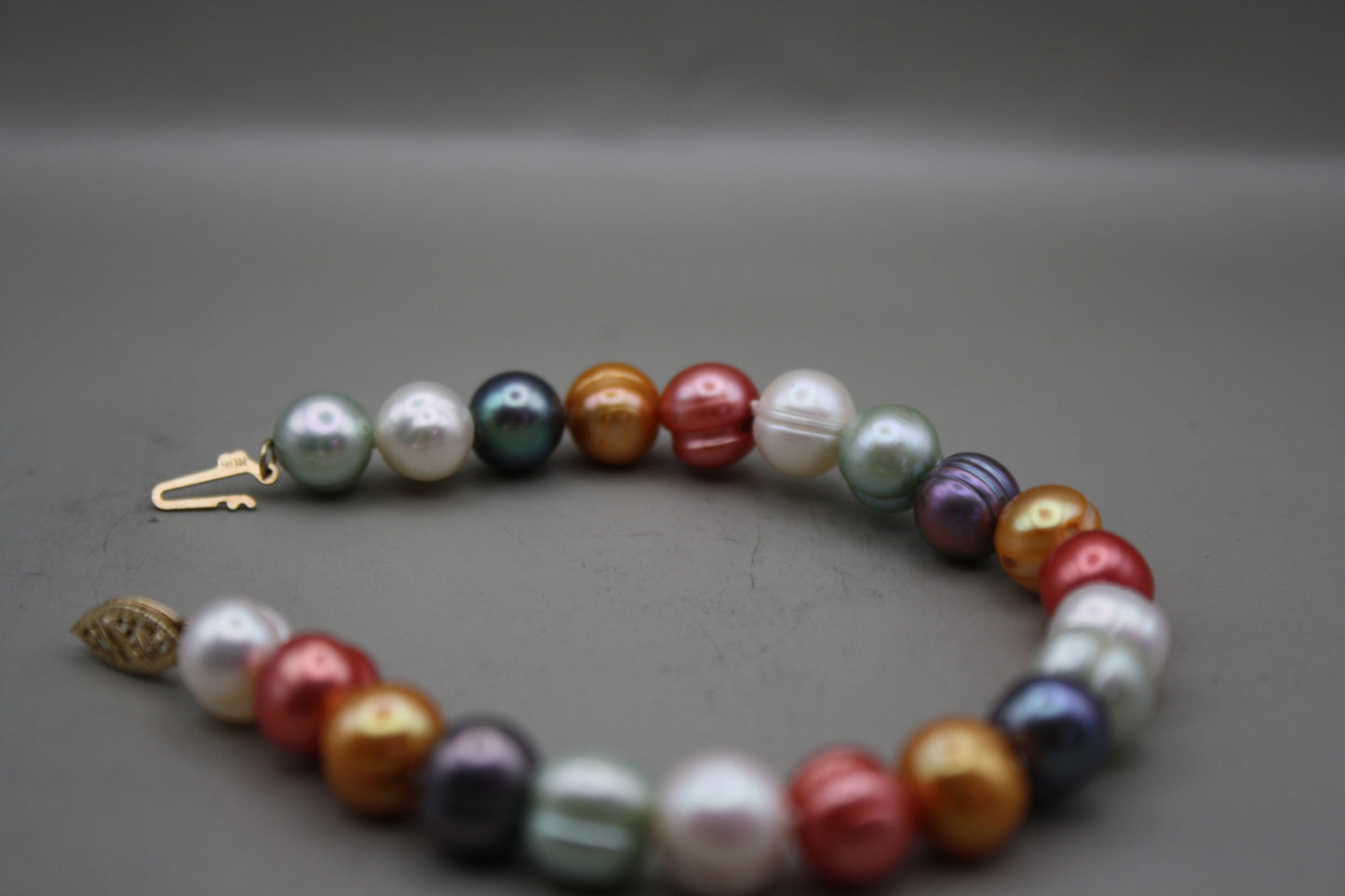 Cultured Rainbow Pearl Bracelet with 14K Yellow Gold Clasp