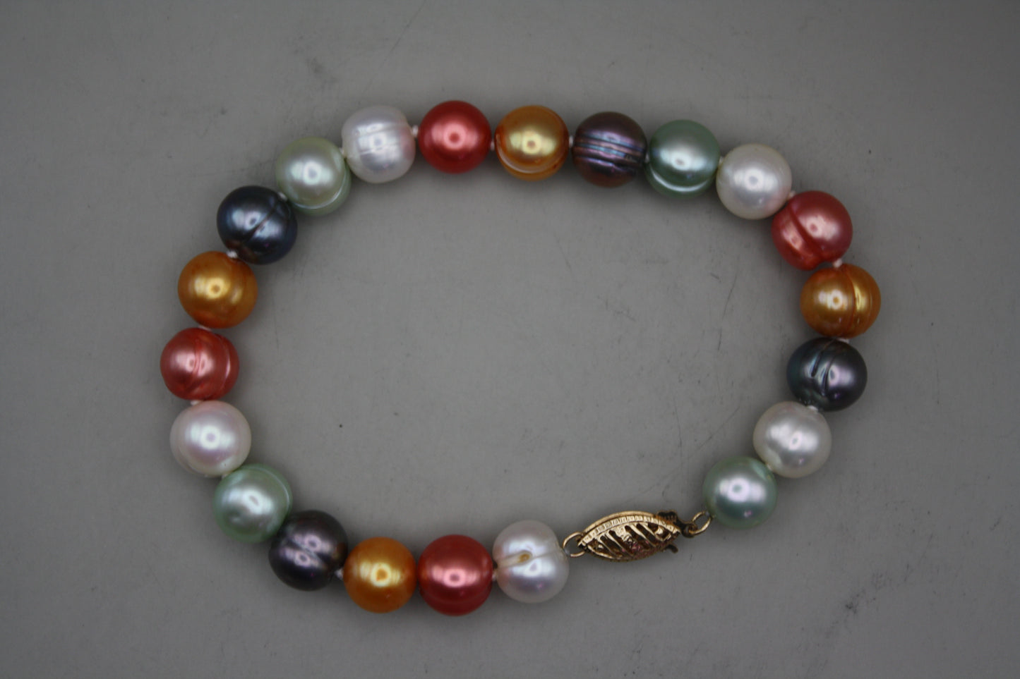 Cultured Rainbow Pearl Bracelet with 14K Yellow Gold Clasp