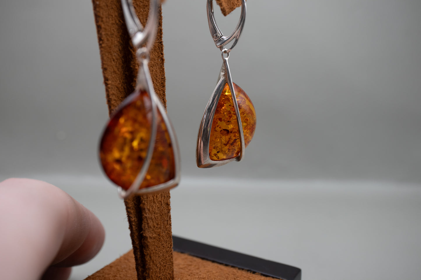 Modernist Baltic Amber Drop Earrings