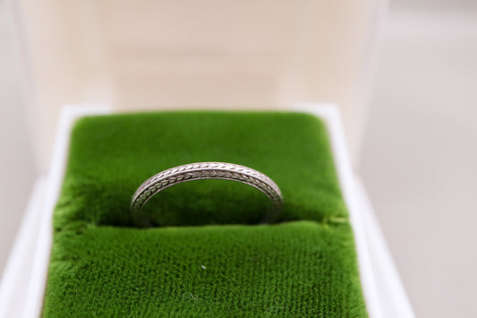 Antique Platinum Etched Wedding Band