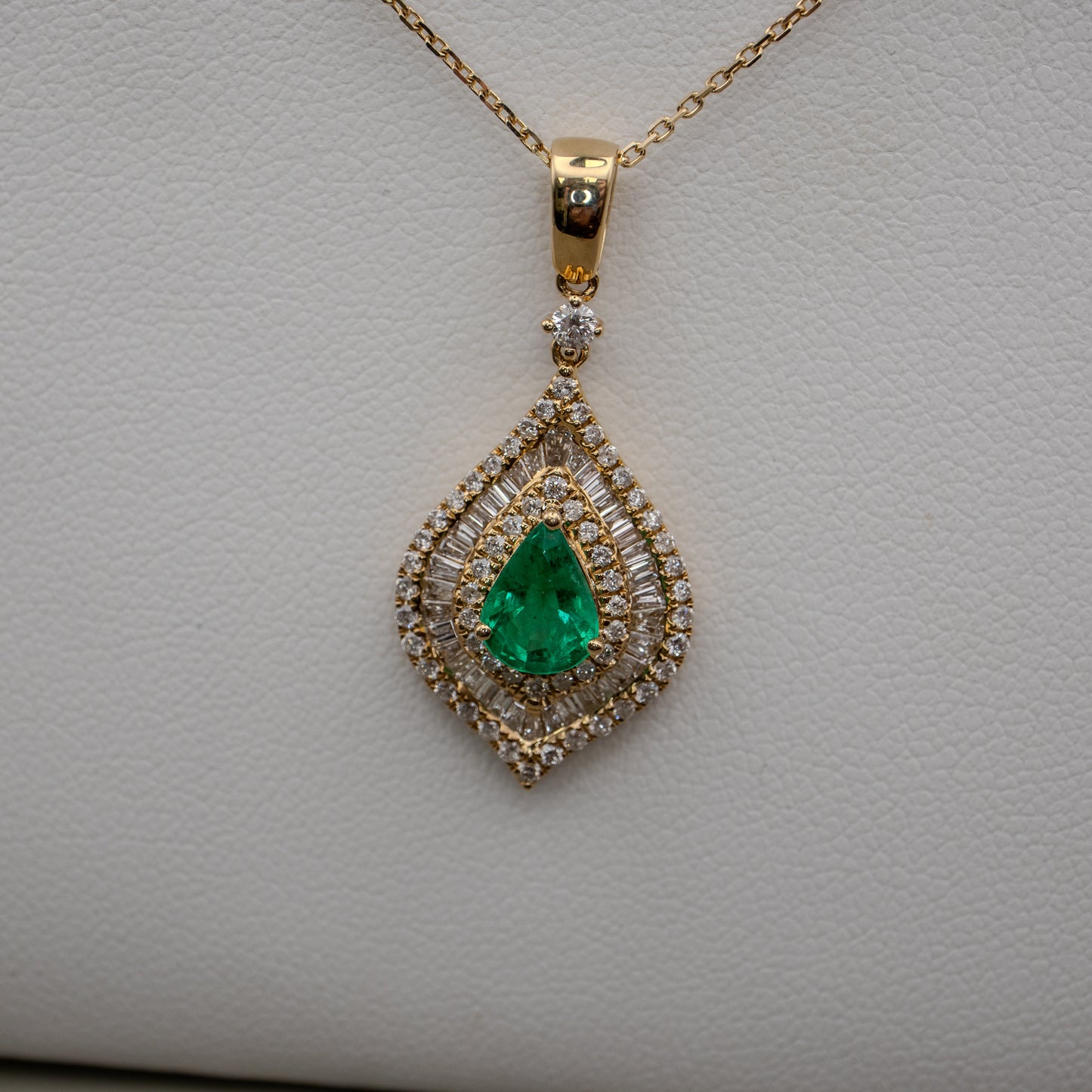 14K Yellow Gold Emerald and Diamond Pendant Necklace