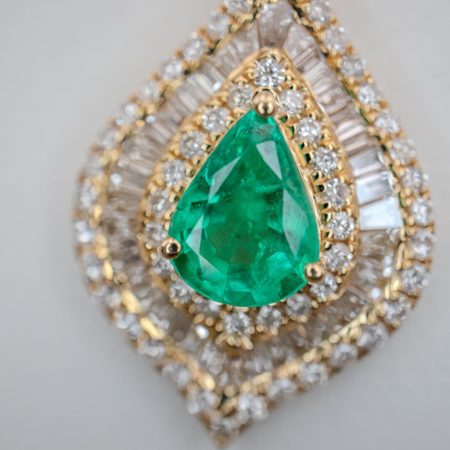 14K Yellow Gold Emerald and Diamond Pendant Necklace