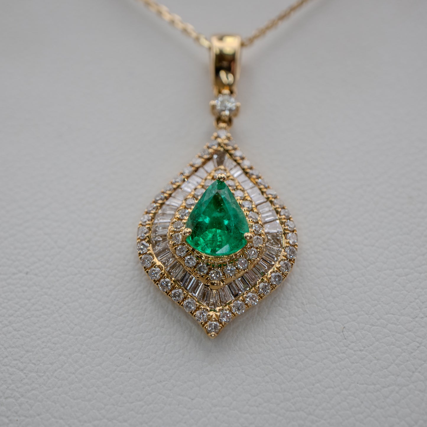 14K Yellow Gold Emerald and Diamond Pendant Necklace