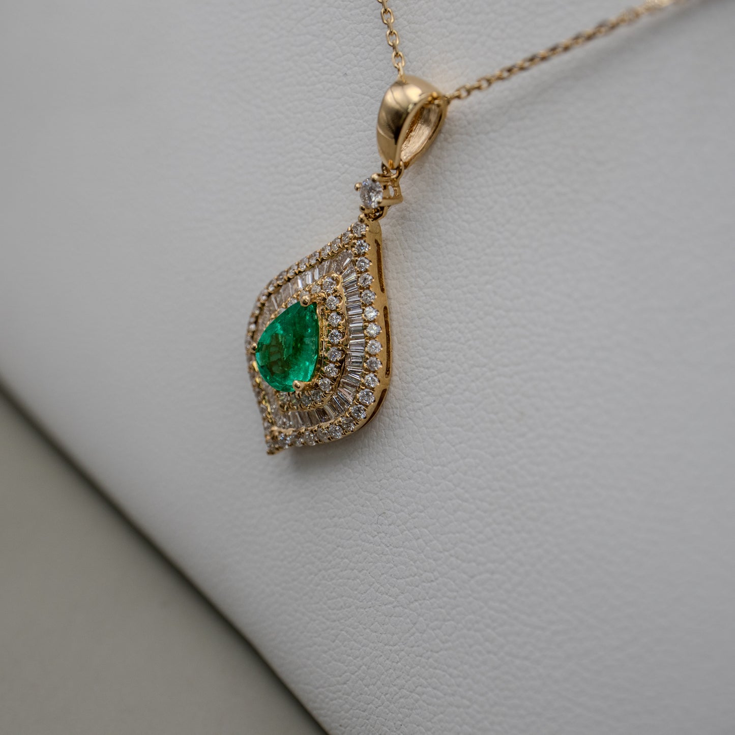 14K Yellow Gold Emerald and Diamond Pendant Necklace