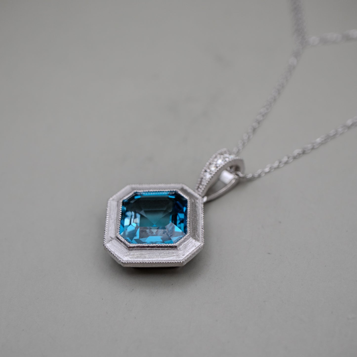 14K White Gold London Blue Topaz Pendant with Accent Diamonds