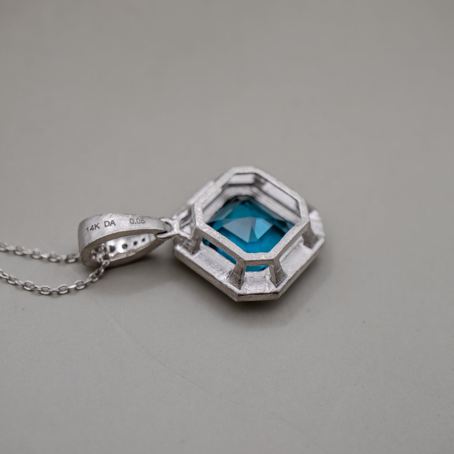 14K White Gold London Blue Topaz Pendant with Accent Diamonds