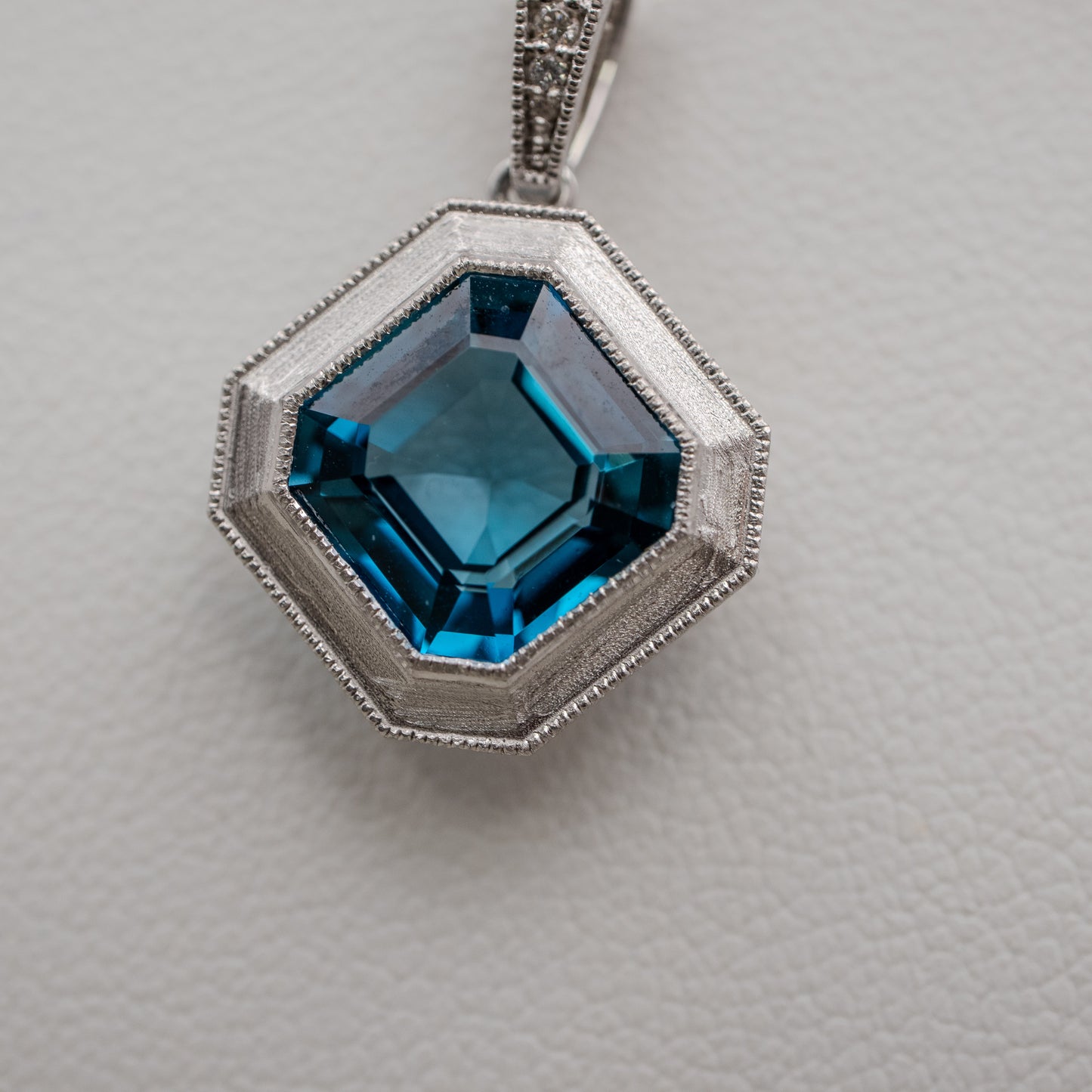 14K White Gold London Blue Topaz Pendant with Accent Diamonds