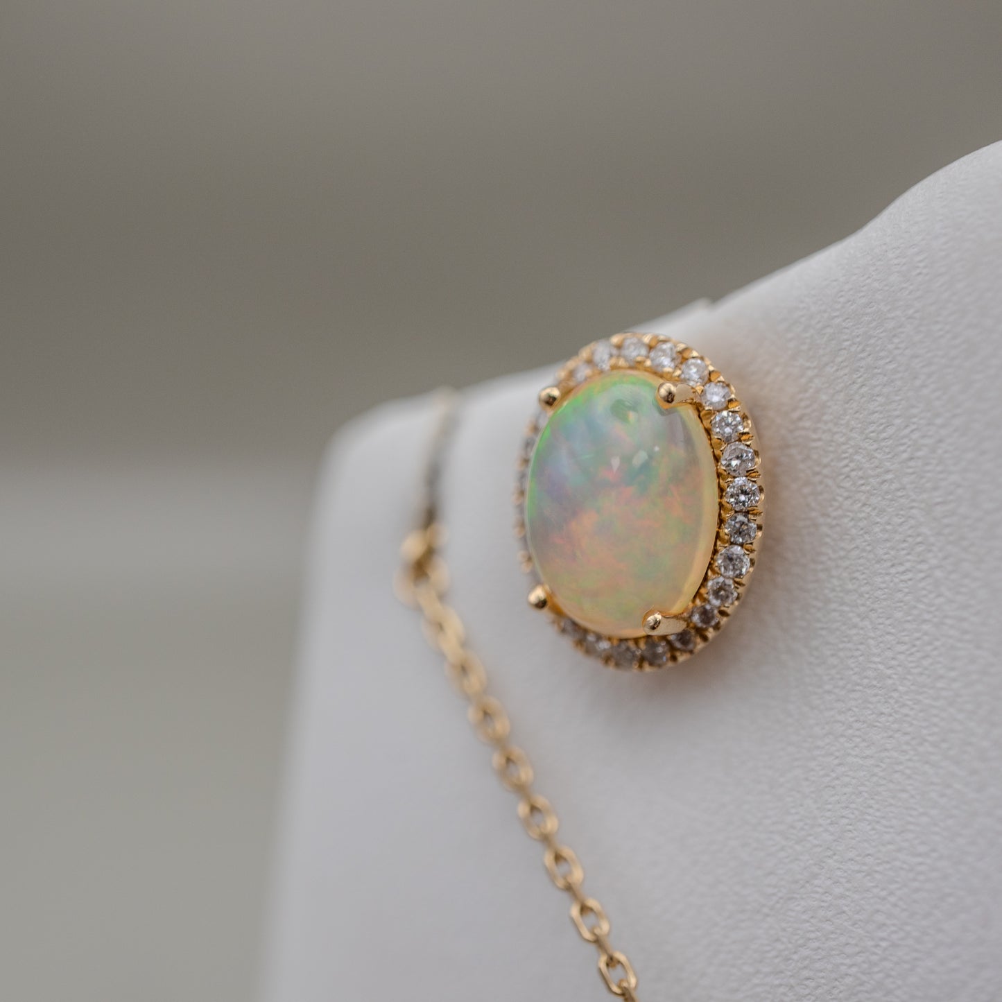 14K Yellow Gold Ethiopian Opal Diamond Earrings & Necklace Set