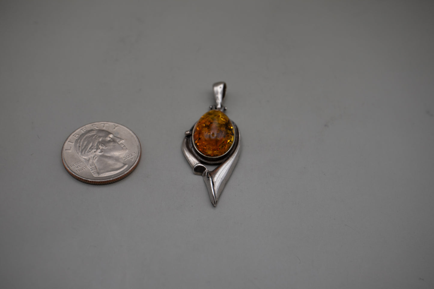 Vintage Baltic Amber Sterling Silver Pendant