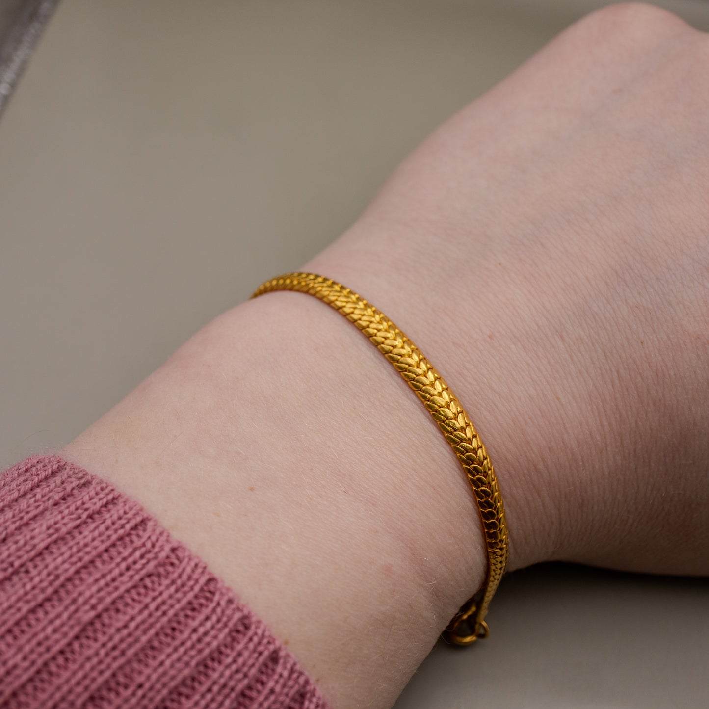 Exquisite 24K Gold Silk Herringbone Bracelet