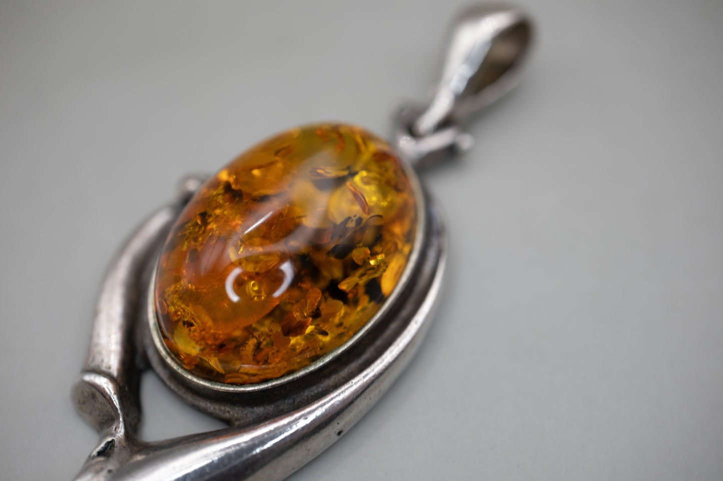 Vintage Baltic Amber Sterling Silver Pendant