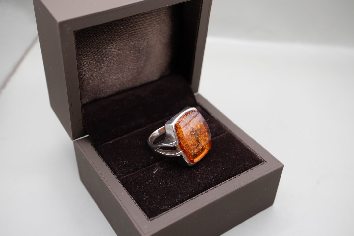 Vintage Modernist Baltic Amber Sterling Silver Ring