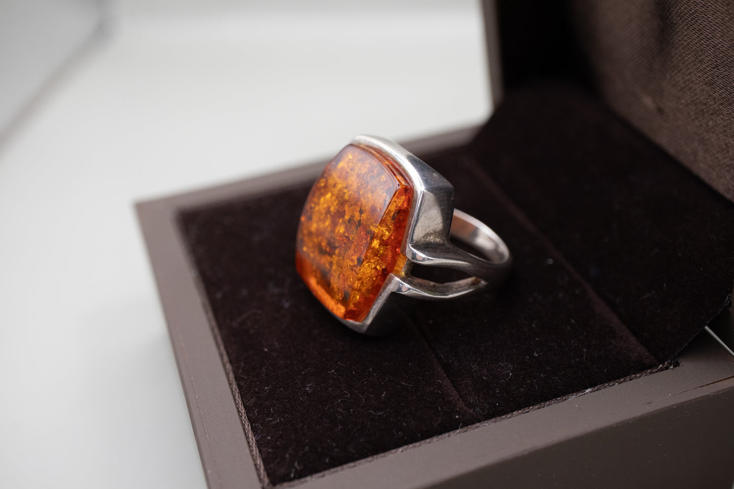 Vintage Modernist Baltic Amber Sterling Silver Ring