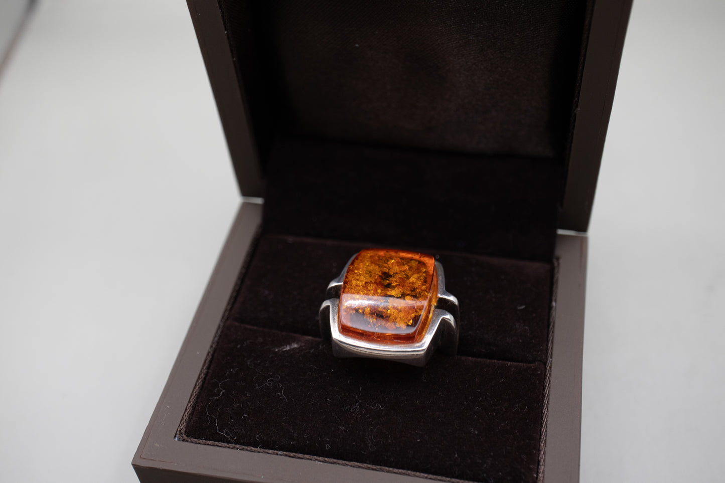 Vintage Modernist Baltic Amber Sterling Silver Ring