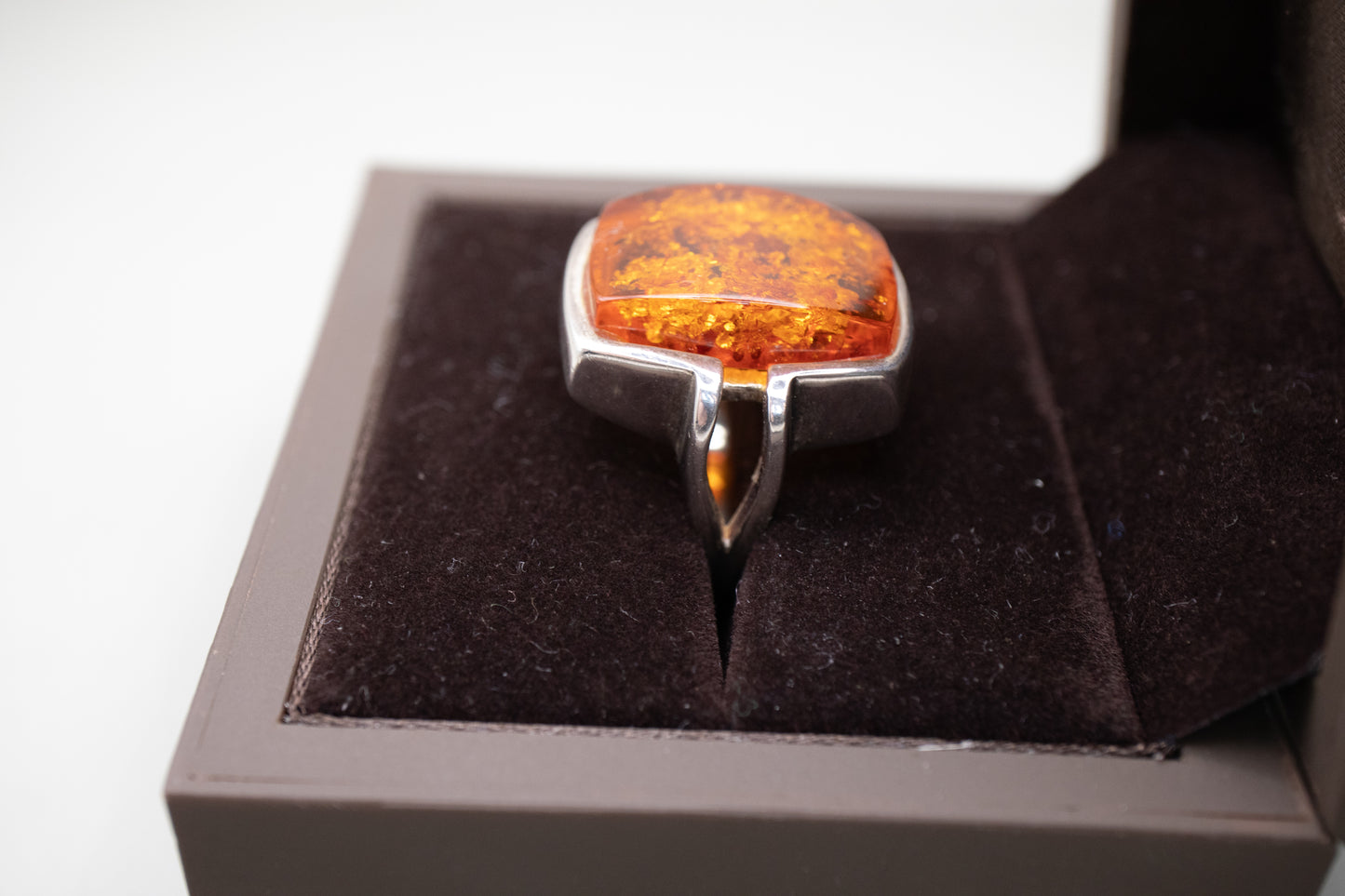 Vintage Modernist Baltic Amber Sterling Silver Ring