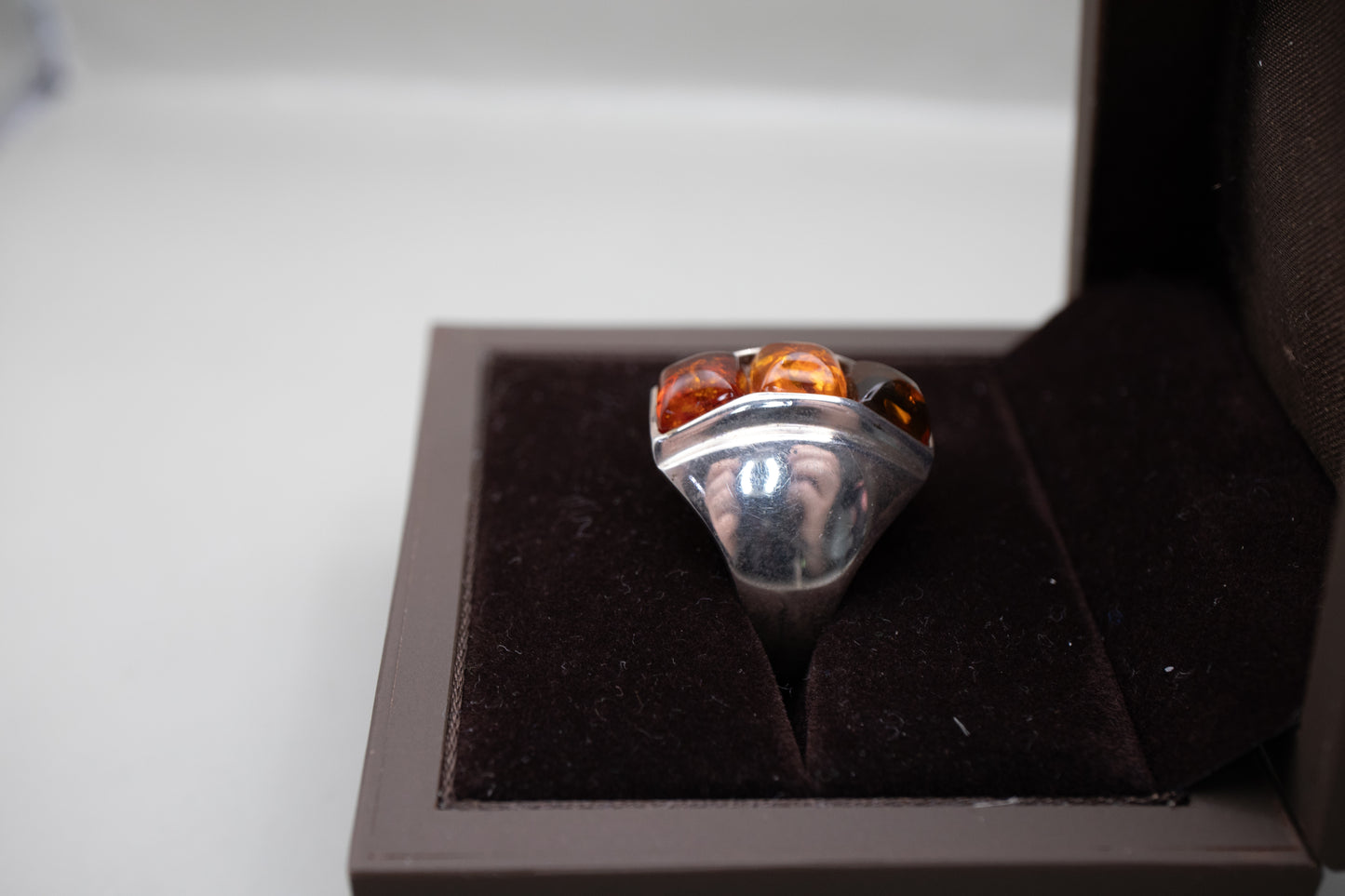 Vintage Sterling Silver Channel-Set Baltic Amber Ring