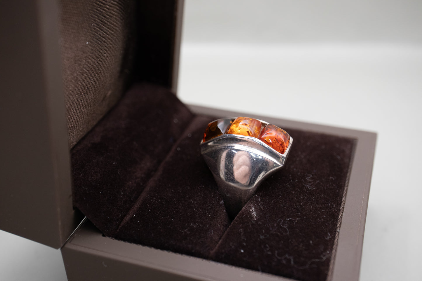 Vintage Sterling Silver Channel-Set Baltic Amber Ring