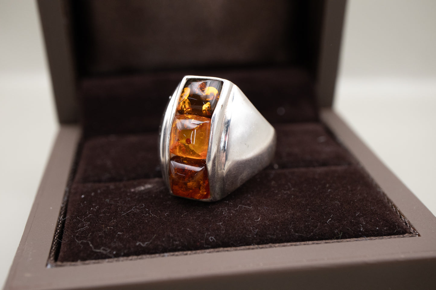 Vintage Sterling Silver Channel-Set Baltic Amber Ring