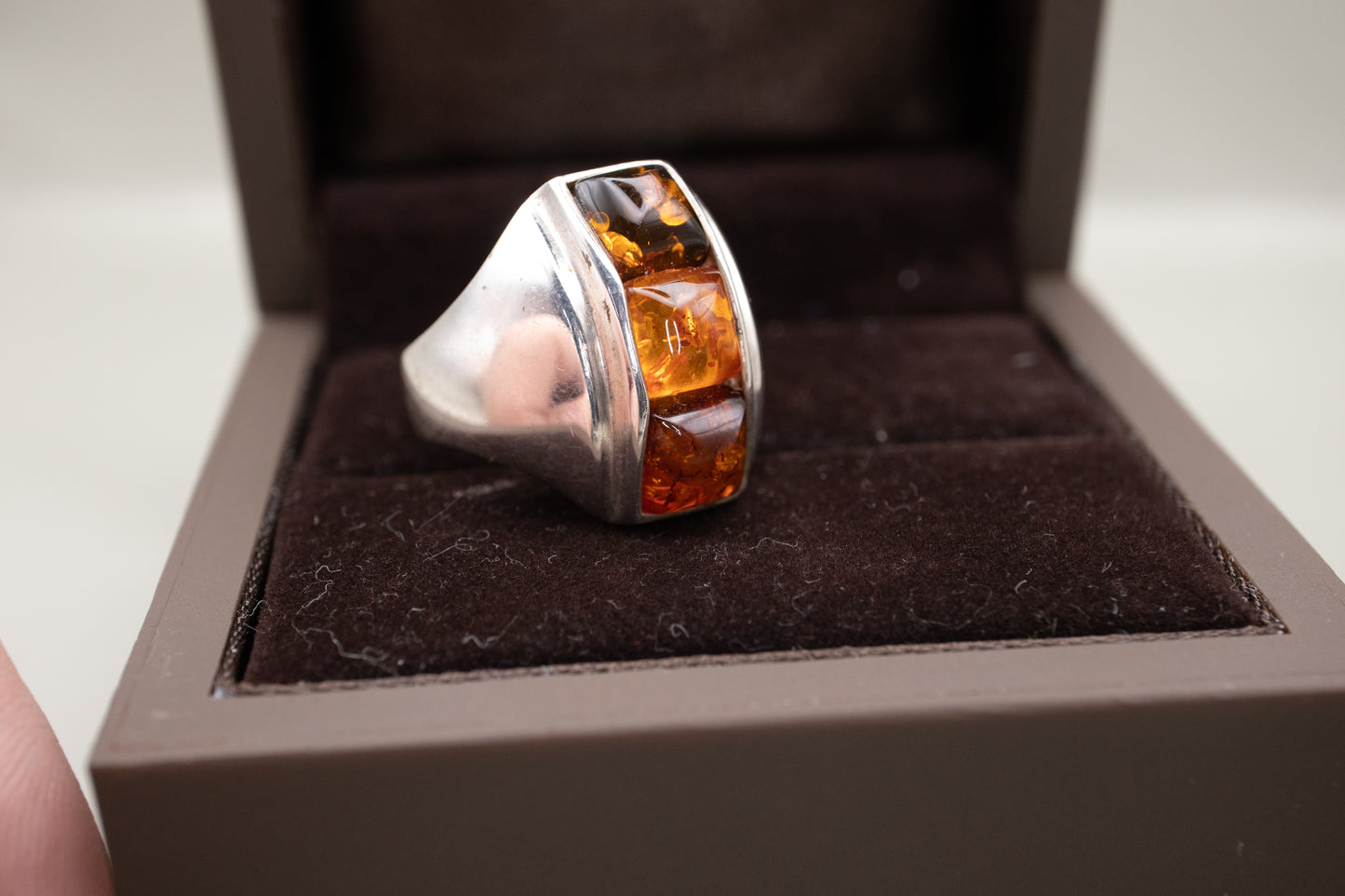 Vintage Sterling Silver Channel-Set Baltic Amber Ring