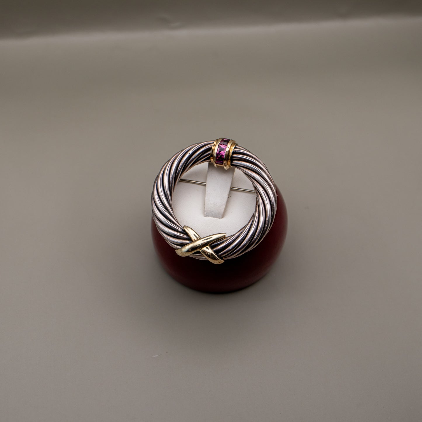 David Yurman Amethyst Silver and 14K Yellow Gold Cable Pin