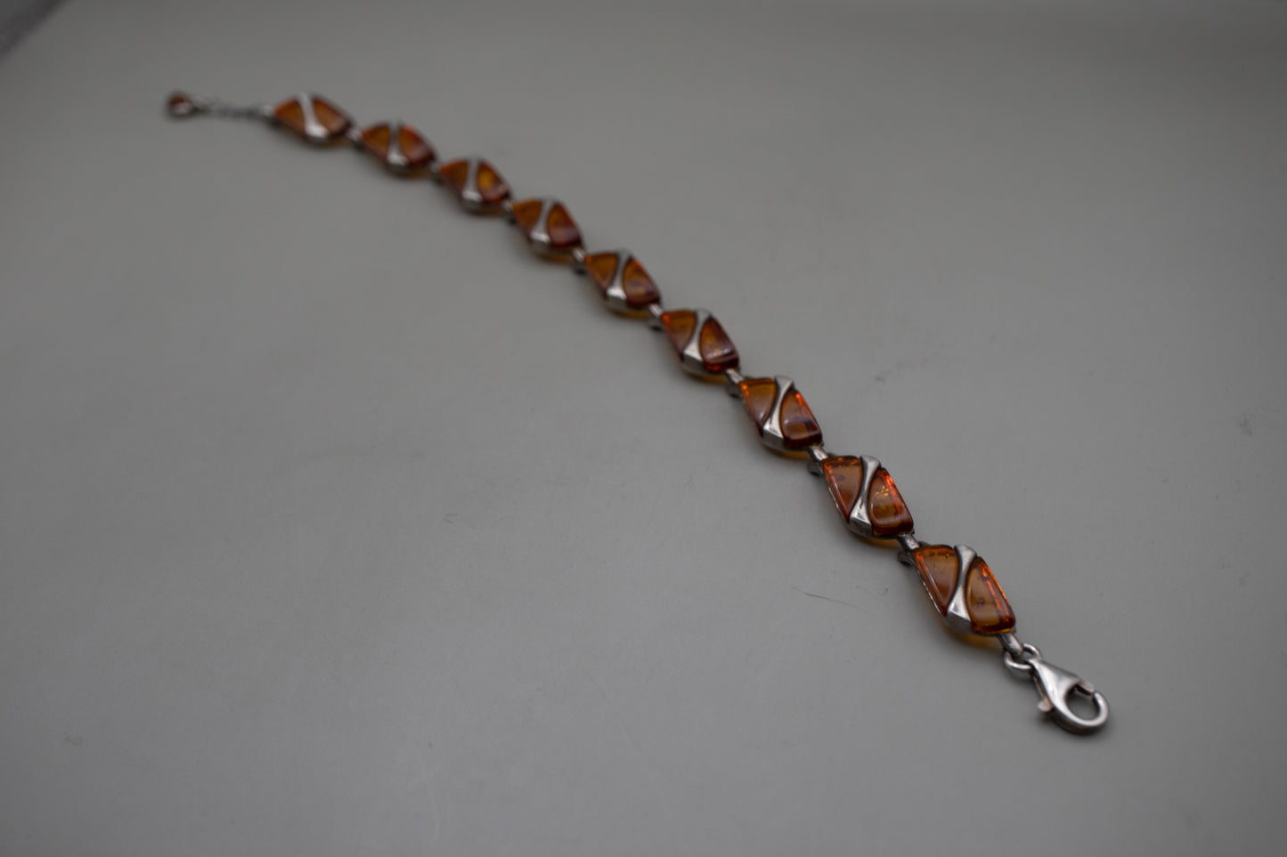 Vintage Modernist Sterling Silver and Baltic Amber Tennis Bracelet