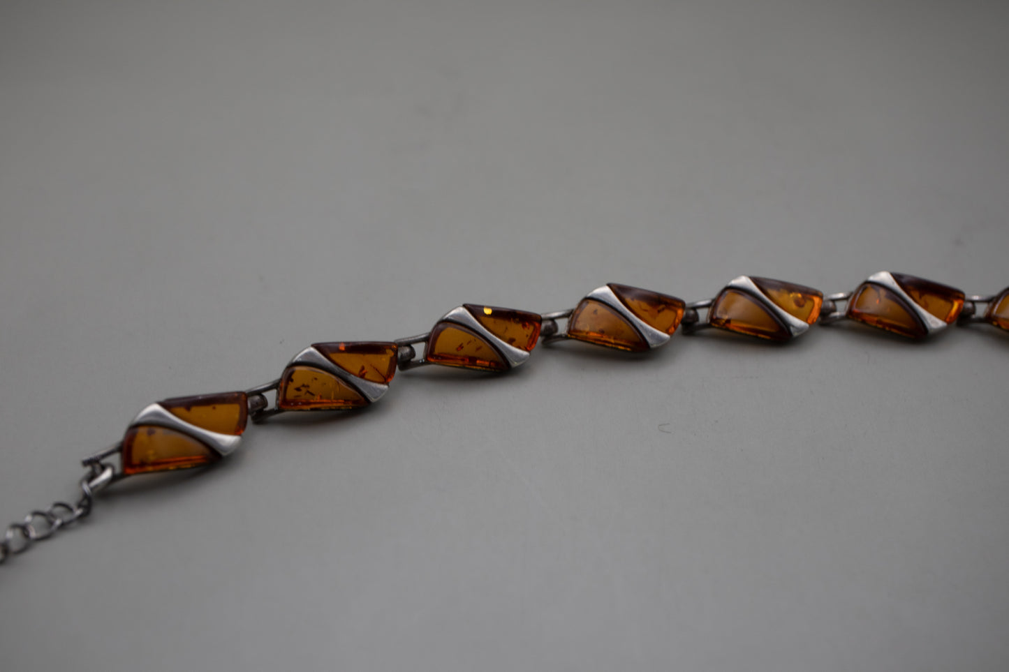 Vintage Modernist Sterling Silver and Baltic Amber Tennis Bracelet