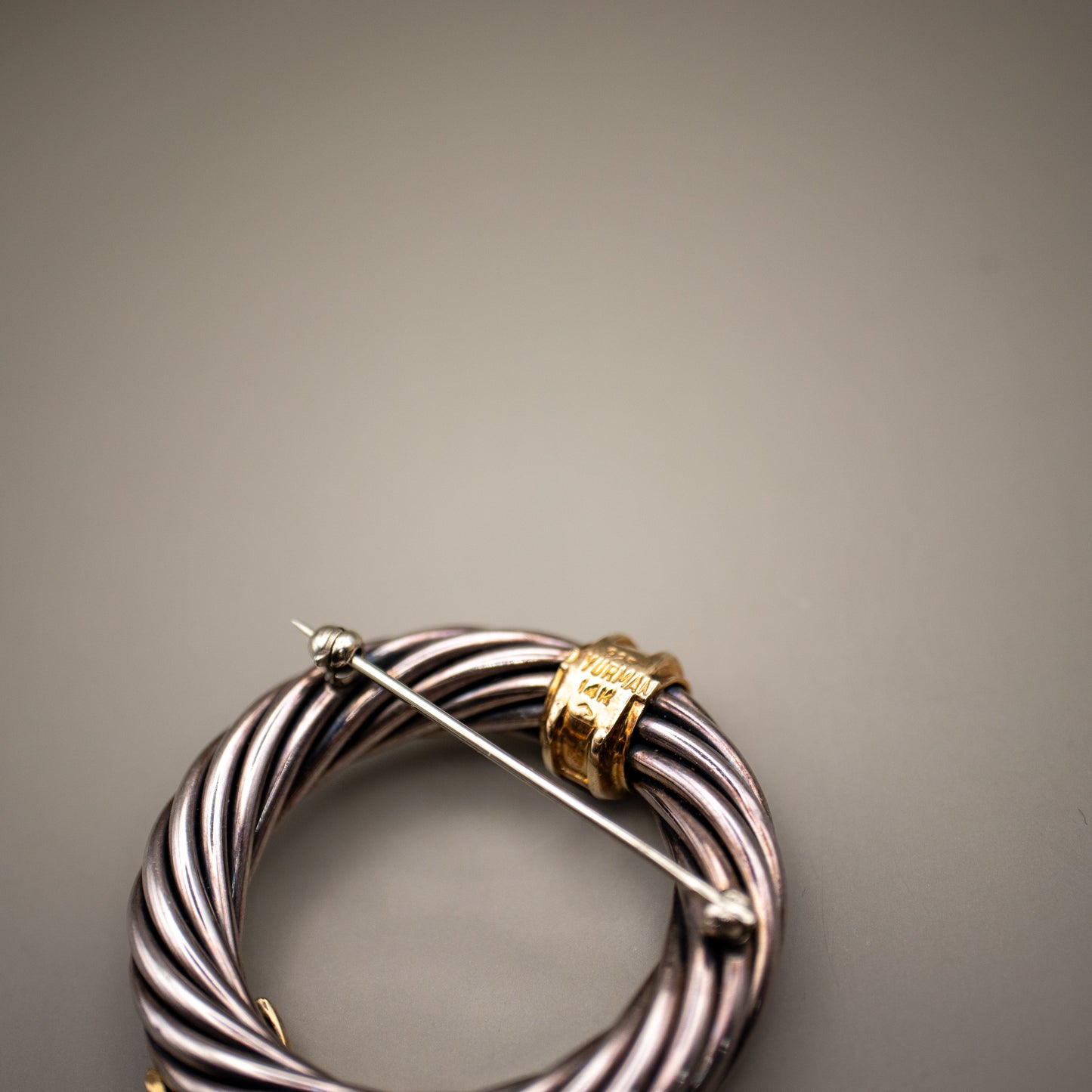 David Yurman Amethyst Silver and 14K Yellow Gold Cable Pin