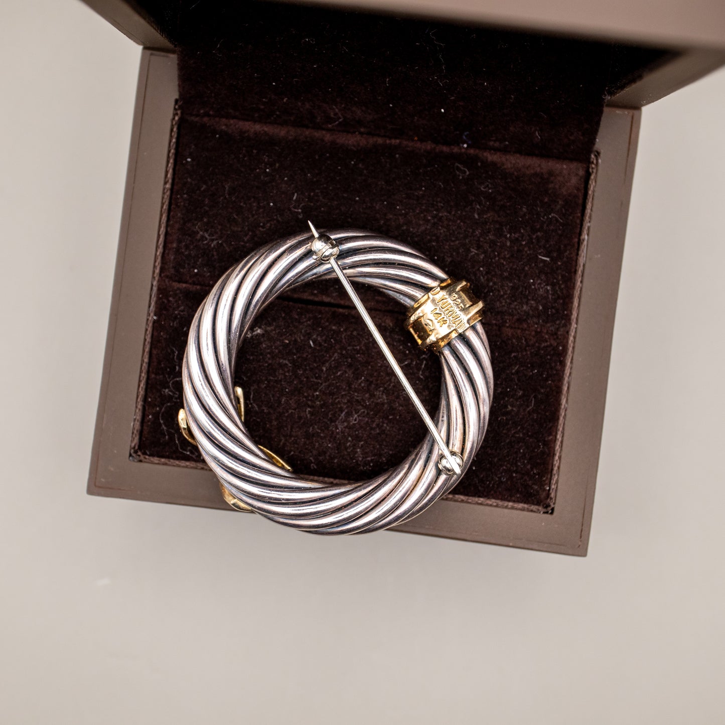 David Yurman Amethyst Silver and 14K Yellow Gold Cable Pin