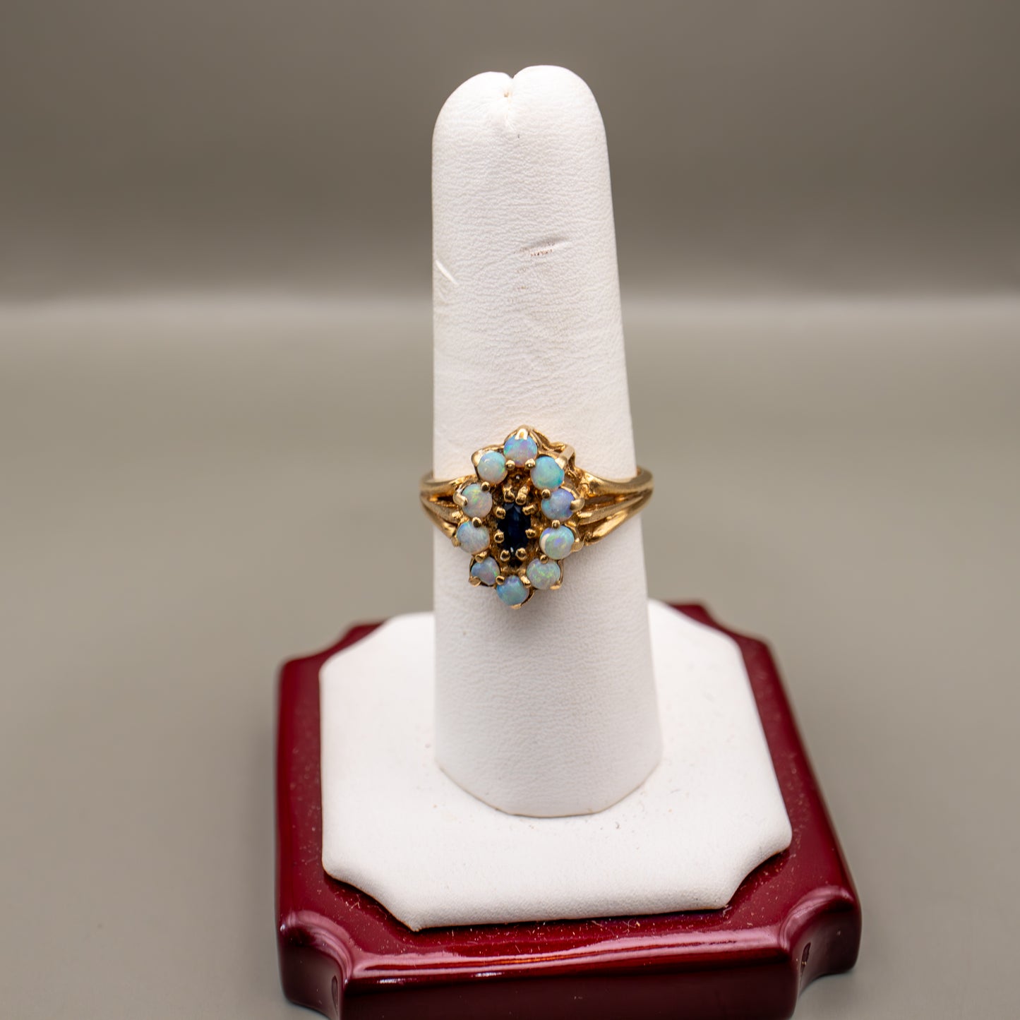 Vintage 10K Yellow Gold Opal and Sapphire Cocktail Ring