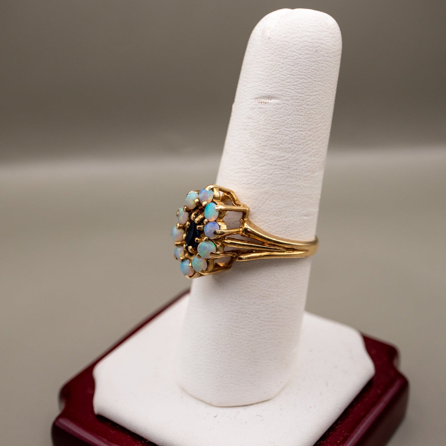 Vintage 10K Yellow Gold Opal and Sapphire Cocktail Ring