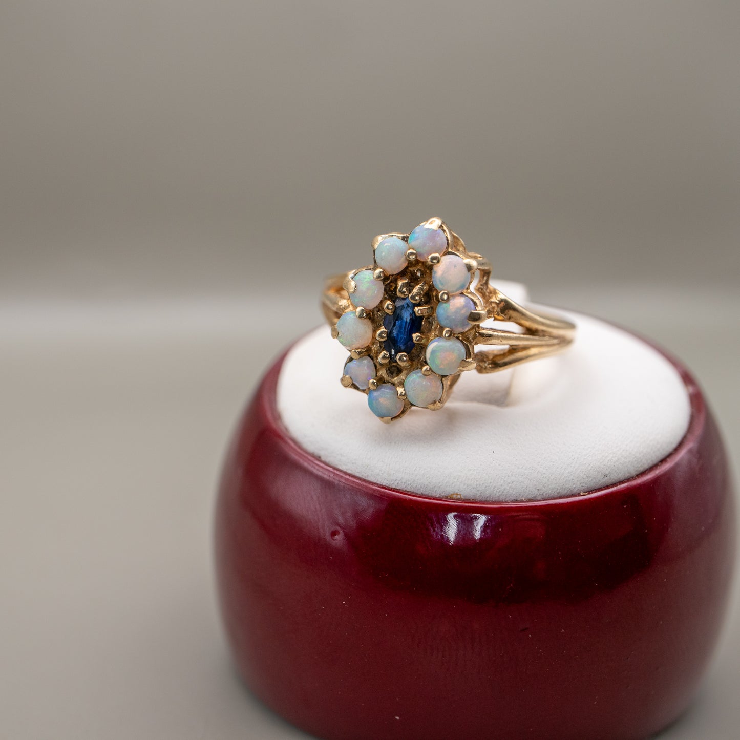 Vintage 10K Yellow Gold Opal and Sapphire Cocktail Ring